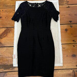 Maeve Anthropologie Black Lace Yoke Ribbed Sheath Dress Size 8 NWT